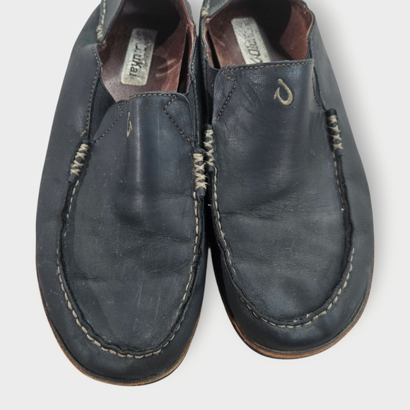 Olukai Moloa Moccasin Shoes Slip On Comfort Black Brown Leather Mens Size 11 - Picture 7 of 8